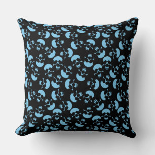 Black and Blue Skull Pattern Throw Pillow