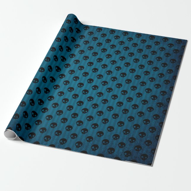 Black and Blue Skull Pattern Wrapping Paper (Unrolled)