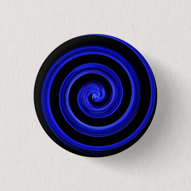 Black and blue spiral 1 inch round button (Front)