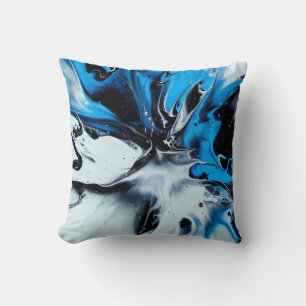 Black and Blue Splash Paint Throw Pillow