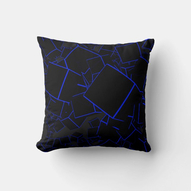 Black and Blue Squared Cracks Throw Pillow (Front)