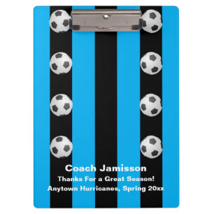 Black and Blue Stripe, Thank You Soccer Coach Clipboard
