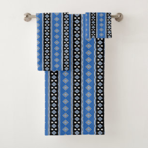 Black and Blue Stripes and Diamonds Bath Towel Set