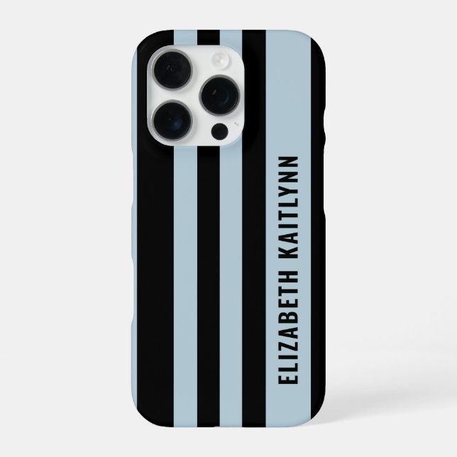 Black and Blue Stripes Pattern Personalized  iPhone Case (Back)