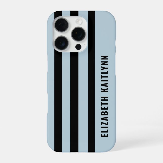Black and Blue Stripes Pattern Personalized  iPhone Case (Back)
