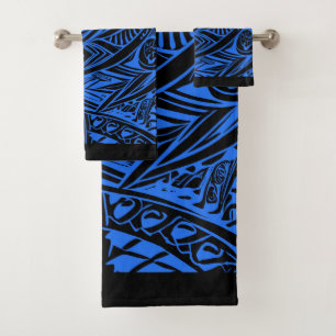 Black And Blue Tribal Abstract Bath Towel Set