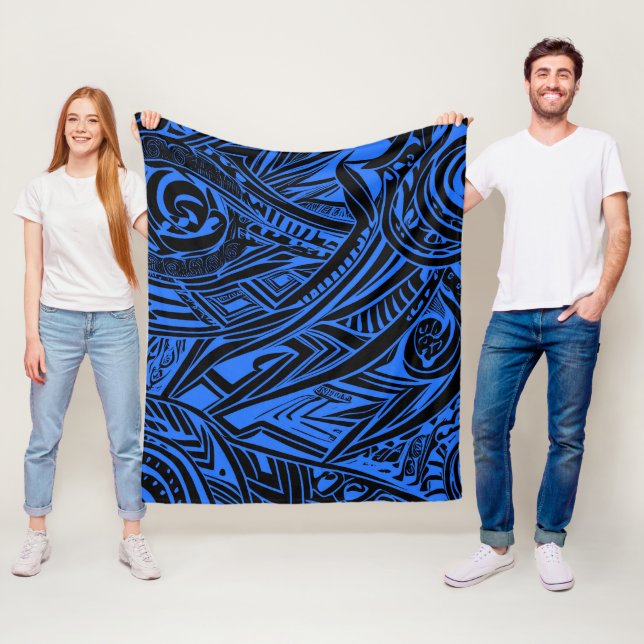 Black And Blue Tribal Abstract  Fleece Blanket (In Situ)