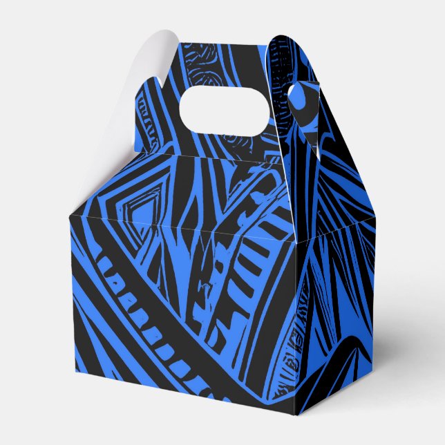 Black And Blue Tribal Abstract Gable Favor Box (Front Side)
