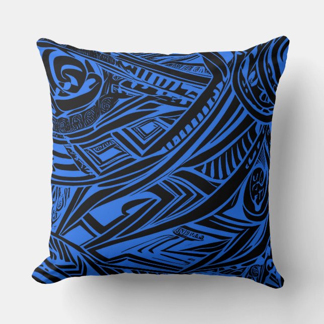 Black And Blue Tribal Abstract  Throw Pillow (Front)