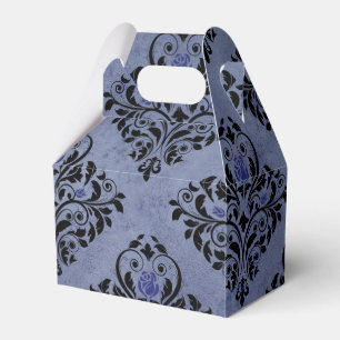 Black and Blue Vintage Grunge Floral Damask Favor Box