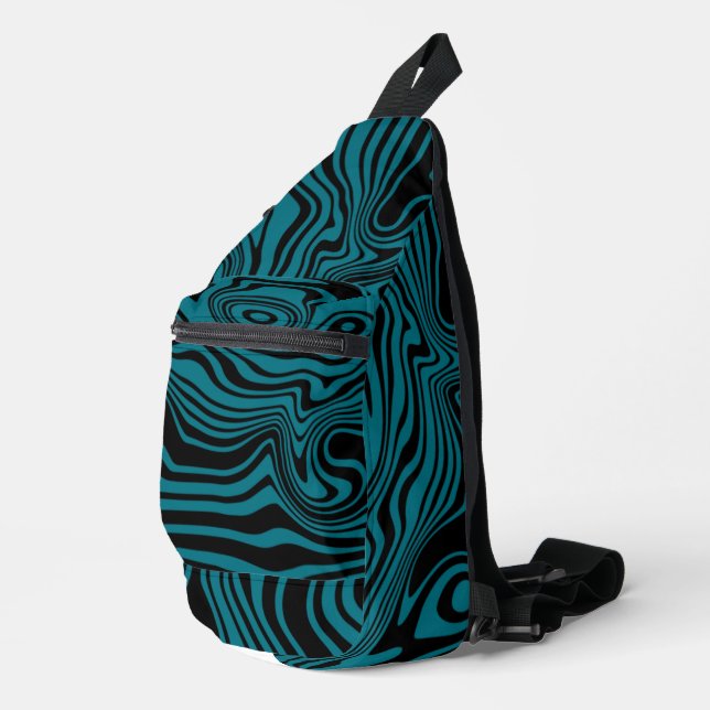 Black and Blue Waves Personalized Your Colours Sling Bag (Right Corner)