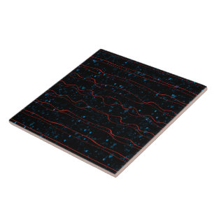 Black and Blue with Wavy Red Lines Tile