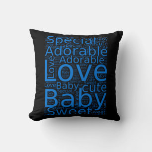Black and Blue Word Shape Throw Pillow