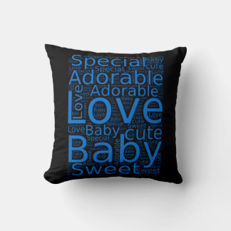 Black and Blue Word Shape Throw Pillow