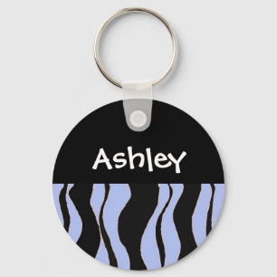 Black and Blue Zebra Stripe Personalized Keychain