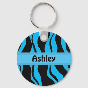 Black and Blue Zebra Stripe Personalized Keychain