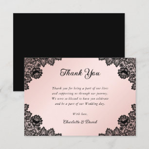 Black and Blush Pink Rustic Floral Lace Wedding Thank You Card