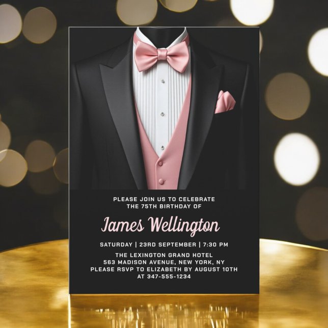Black and Blush Pink Tuxedo Birthday Event Invitation (Creator Uploaded)