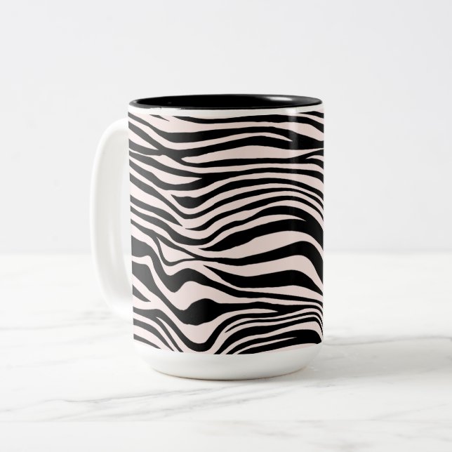 Black and Blush Sand Zebra Print  Two-Tone Coffee Mug (Front Left)