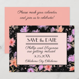 Black and Blush Vintage Floral Save the Date Invitation