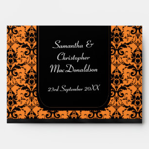 Black and bright orange damask envelope