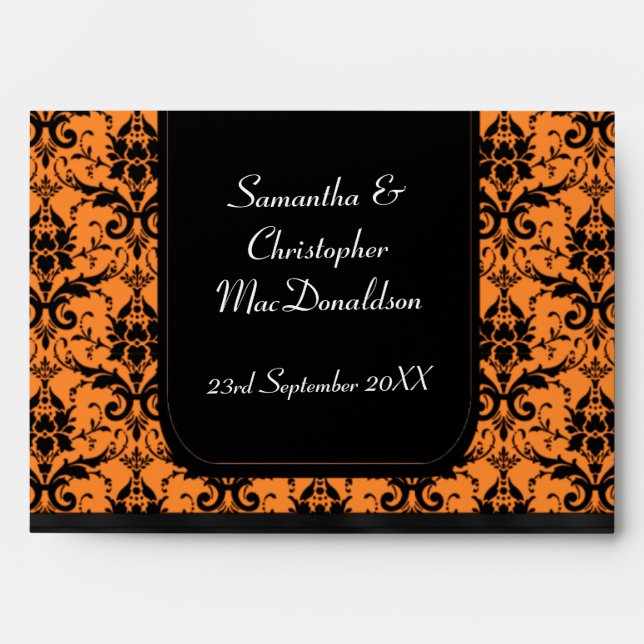 Black and bright orange damask envelope (Front)