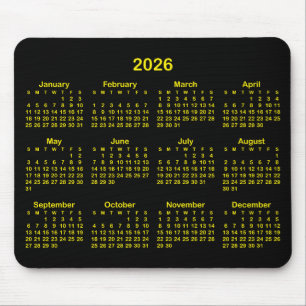 Black and Bright Yellow 2026 Calendar Mouse Pad