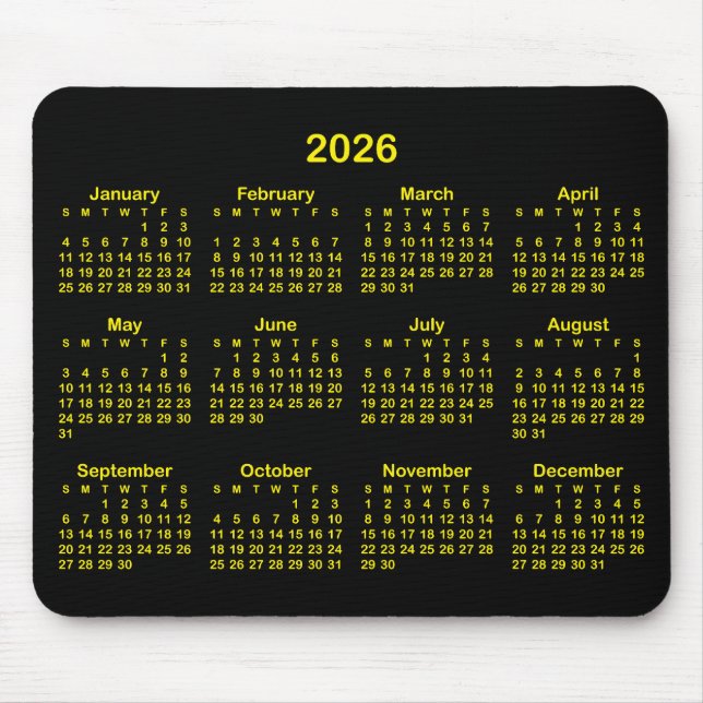 Black and Bright Yellow 2026 Calendar Mouse Pad (Front)