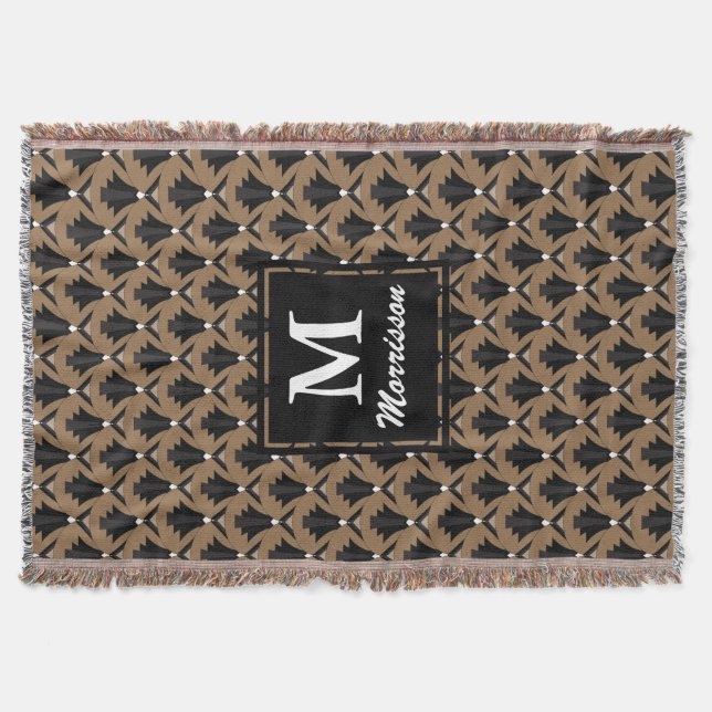 Black and Bronze 1920s Art Deco - Personalized Throw Blanket (Front)