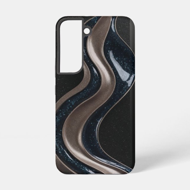 Black and Bronze Abstract Wave Glitter  Samsung Galaxy S22 Case (Back)