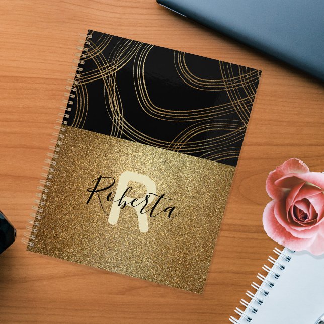 Black And Bronze Glitter Modern Glam Trendy Chic Planner (Creator Uploaded)