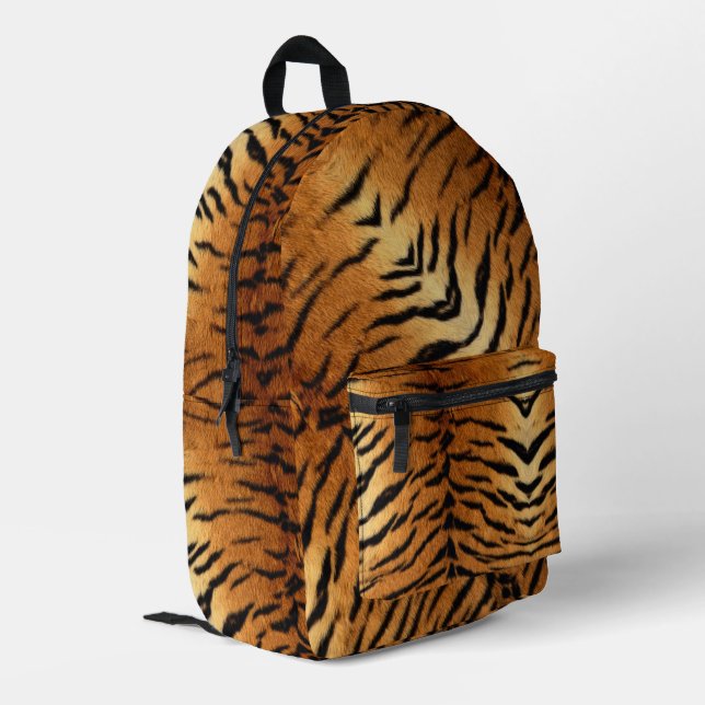 black and brown animal stripes wild tiger print printed backpack (Back Corner Left)