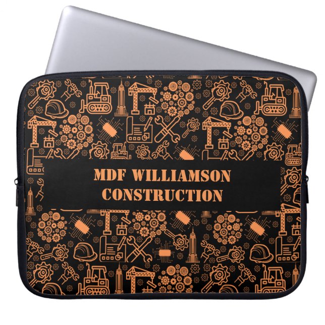 black and brown Architectural Blueprint Engineer Laptop Sleeve (Front)