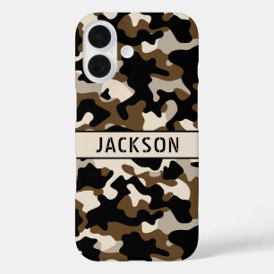 Black and Brown Camouflage Personalized iPhone 16 Case
