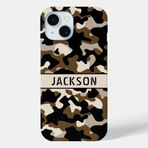 Black and Brown Camouflage Personalized iPhone 15 Case