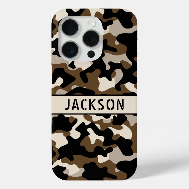 Black and Brown Camouflage Personalized Case-Mate iPhone Case (Back)