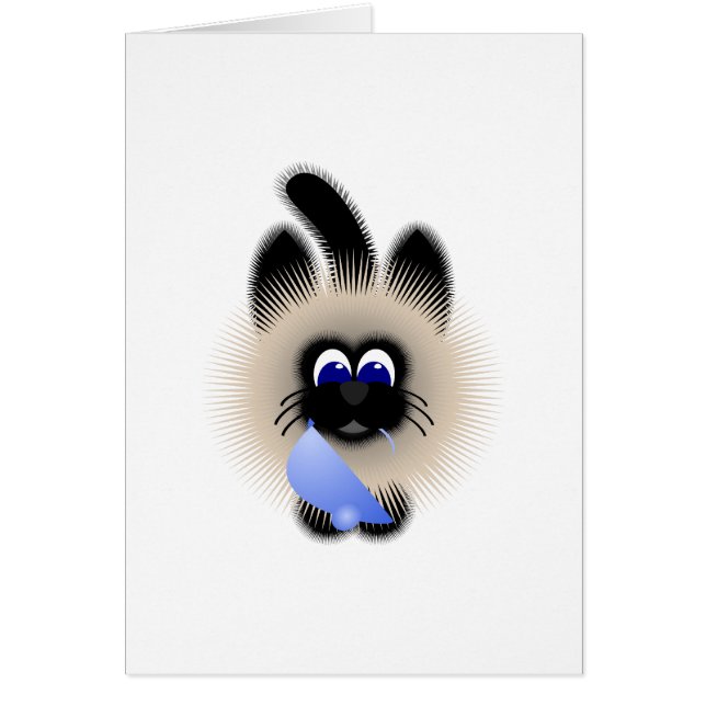 Black And Brown Cat Holding A Pale Blue Mouse (Front)