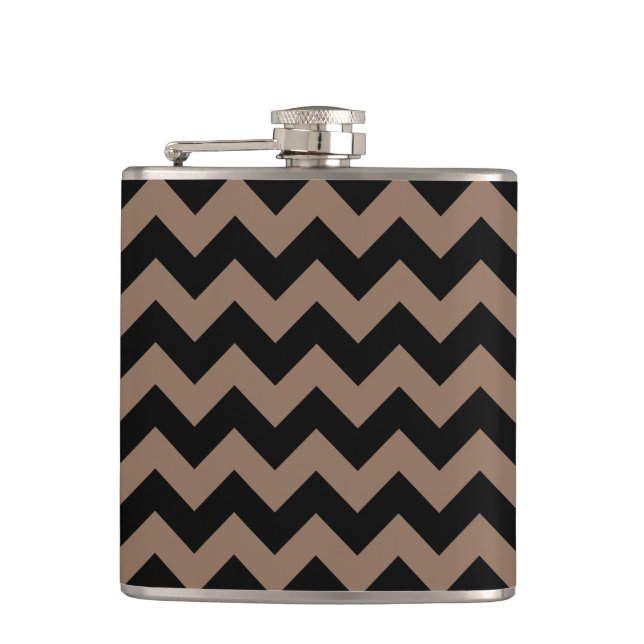 Black and Brown Chevron Hip Flask (Front)
