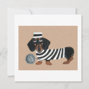 Black and Brown Dachshund Treat Thief Jailbird Holiday Card