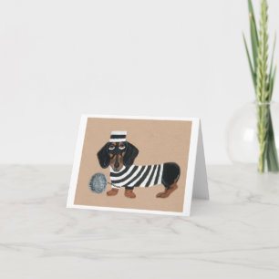 Black and Brown Dachshund Treat Thief Jailbird Holiday Card