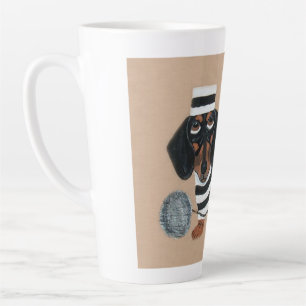 Black and Brown Dachshund Treat Thief Jailbird Latte Mug