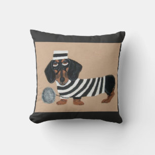 Black and Brown Dachshund Treat Thief Jailbird Throw Pillow