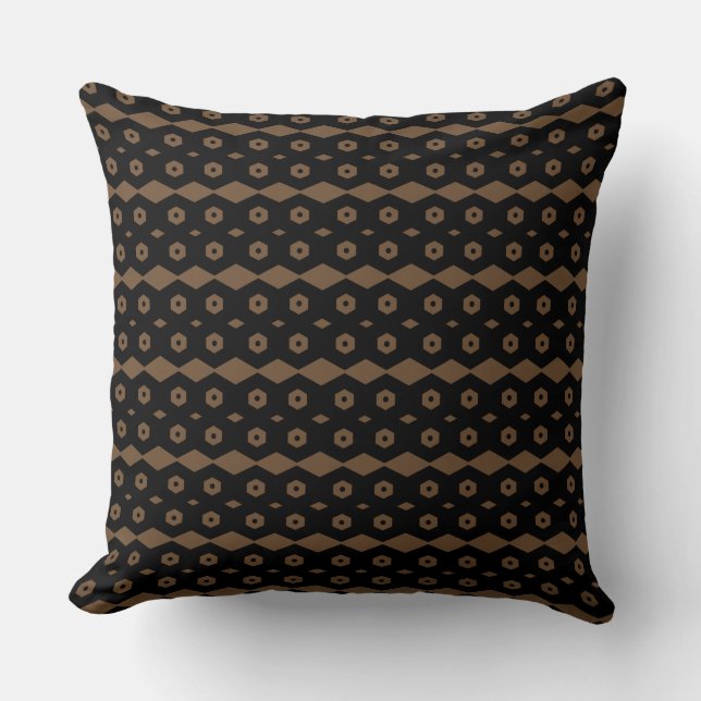 Black and Brown Geometric Pattern Throw Pillow (Front)