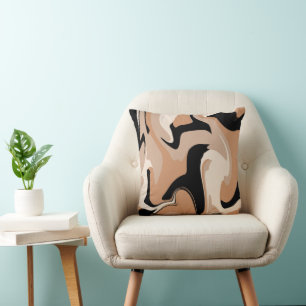 Black And Brown Marble Swirl Pattern Throw Pillow
