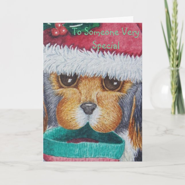 black and brown puppy with stocking for christmas holiday card (Front)