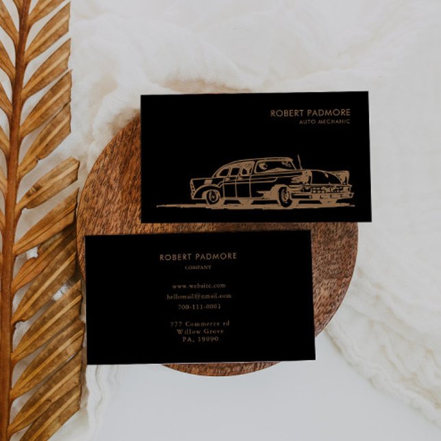 Black and Brown Retro Auto Mechanic Business Card (Creator Uploaded)