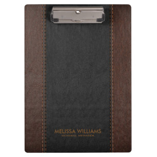 Black and brown stitched faux leather clipboard
