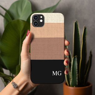 Black and Brown Striped Personal Initials iPhone 13 Pro Max Case