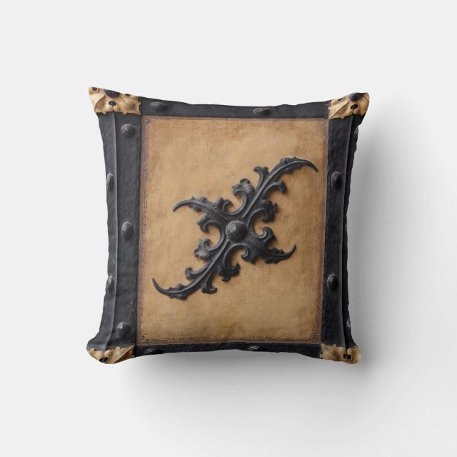 Black and brown tan Steampunk Throw pillow (Front)
