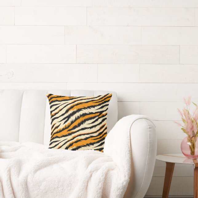 Black and Brown Tiger Stripes Pattern  Throw Pillow (Couch)